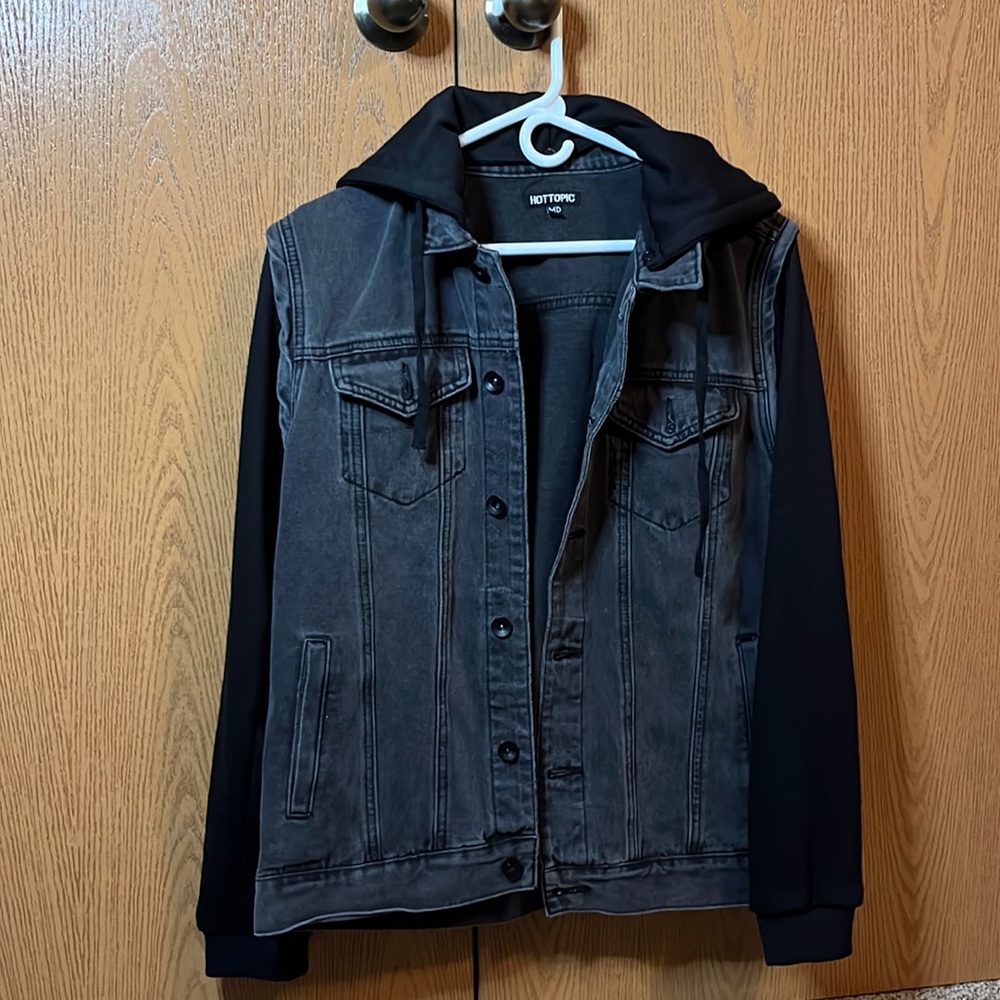 Denim jacket/vet with removable sleeves and hood